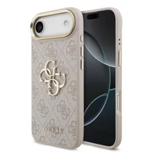 Husa spate Guess din piele PU 4G cu logo metalic, cadru auriu, pentru iPhone Air, roz