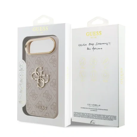 Husa spate Guess din piele PU 4G cu logo metalic, cadru auriu, pentru iPhone Air, roz