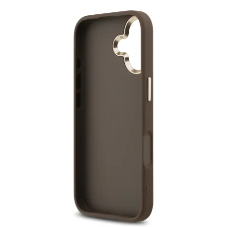 Husa spate Guess din piele PU 4G cu logo metalic și ramă aurie pentru iPhone 17, maro
