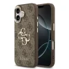 Husa spate Guess din piele PU 4G cu logo metalic și ramă aurie pentru iPhone 17, maro