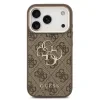 Husa spate Guess din piele PU 4G cu logo metalic și ramă aurie pentru iPhone 17 Pro, maro