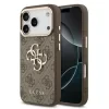 Husa spate Guess din piele PU 4G cu logo metalic și ramă aurie pentru iPhone 17 Pro, maro