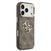 Husa spate Guess din piele PU 4G cu logo metalic și ramă aurie pentru iPhone 17 Pro, maro