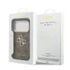 Husa spate Guess din piele PU 4G cu logo metalic și ramă aurie pentru iPhone 17 Pro, maro