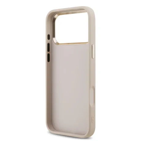 Husa spate Guess din piele PU 4G cu logo metalic și ramă aurie pentru iPhone 17 Pro Max, roz