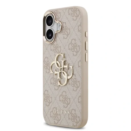 Husa spate Guess din piele PU 4G cu logo metalic și ramă aurie pentru iPhone 17, roz