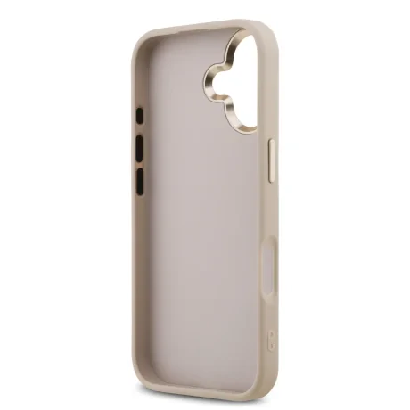 Husa spate Guess din piele PU 4G cu logo metalic și ramă aurie pentru iPhone 17, roz