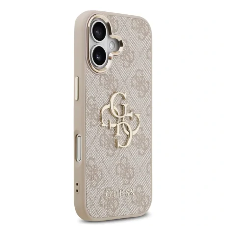 Husa spate Guess din piele PU 4G cu logo metalic și ramă aurie pentru iPhone 17, roz
