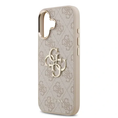 Husa spate Guess din piele PU 4G cu logo metalic și ramă aurie pentru iPhone 17, roz