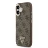 Husa spate Guess din piele PU 4G cu logo triunghiular și ramă aurie MagSafe pentru iPhone 17, maro