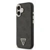 Husa spate Guess din piele PU 4G cu logo triunghiular și ramă aurie MagSafe pentru iPhone 17, neagră