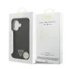 Husa spate Guess din piele PU 4G cu logo triunghiular și ramă aurie MagSafe pentru iPhone 17, neagră