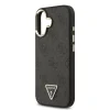 Husa spate Guess din piele PU 4G cu logo triunghiular și ramă aurie MagSafe pentru iPhone 17, neagră