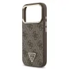 Husă spate Guess din piele PU 4G cu logo triunghiular și ramă aurie MagSafe pentru iPhone 17 Pro, maro