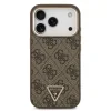 Husă spate Guess din piele PU 4G cu logo triunghiular și ramă aurie MagSafe pentru iPhone 17 Pro, maro