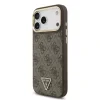 Husă spate Guess din piele PU 4G cu logo triunghiular și ramă aurie MagSafe pentru iPhone 17 Pro Max, maro