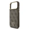Husă spate Guess din piele PU 4G cu logo triunghiular și ramă aurie MagSafe pentru iPhone 17 Pro Max, maro