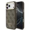 Husă spate Guess din piele PU 4G cu logo triunghiular și ramă aurie MagSafe pentru iPhone 17 Pro Max, maro