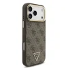 Husă spate Guess din piele PU 4G cu logo triunghiular și ramă aurie MagSafe pentru iPhone 17 Pro Max, maro