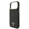 Husă spate Guess din piele PU 4G cu logo triunghiular și ramă aurie MagSafe pentru iPhone 17 Pro Max, neagră