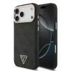 Husă spate Guess din piele PU 4G cu logo triunghiular și ramă aurie MagSafe pentru iPhone 17 Pro Max, neagră