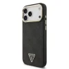 Husă spate Guess din piele PU 4G cu logo triunghiular și ramă aurie MagSafe pentru iPhone 17 Pro Max, neagră