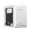 Husă spate Guess din piele PU 4G cu logo triunghiular și ramă aurie MagSafe pentru iPhone 17 Pro Max, neagră