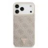 Husă spate Guess din piele PU 4G cu logo triunghiular și ramă aurie MagSafe pentru iPhone 17 Pro Max, roz