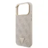 Husă spate Guess din piele PU 4G cu logo triunghiular și ramă aurie MagSafe pentru iPhone 17 Pro Max, roz
