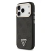 Husa spate Guess din piele PU 4G cu logo triunghiular și ramă aurie MagSafe pentru iPhone 17 Pro, neagră