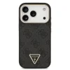 Husa spate Guess din piele PU 4G cu logo triunghiular și ramă aurie MagSafe pentru iPhone 17 Pro, neagră