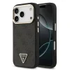 Husa spate Guess din piele PU 4G cu logo triunghiular și ramă aurie MagSafe pentru iPhone 17 Pro, neagră