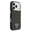 Husa spate Guess din piele PU 4G cu logo triunghiular și ramă aurie MagSafe pentru iPhone 17 Pro, neagră