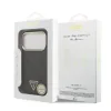 Husa spate Guess din piele PU 4G cu logo triunghiular și ramă aurie MagSafe pentru iPhone 17 Pro, neagră