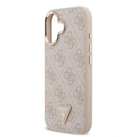 Husă spate Guess din piele PU 4G cu logo triunghiular și ramă aurie MagSafe pentru iPhone 17, roz