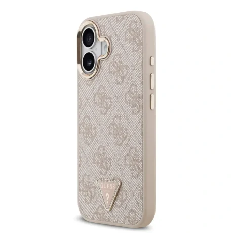 Husă spate Guess din piele PU 4G cu logo triunghiular și ramă aurie MagSafe pentru iPhone 17, roz