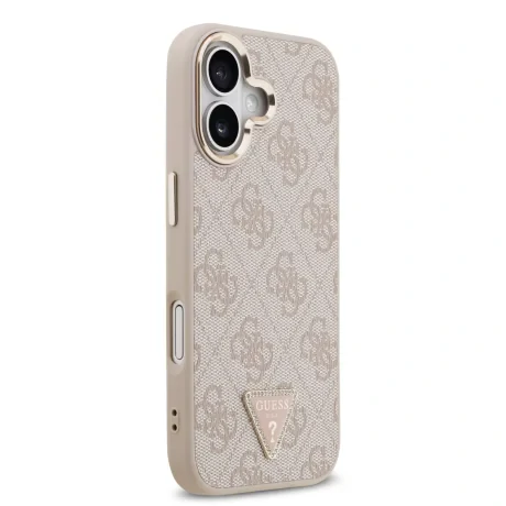 Husă spate Guess din piele PU 4G cu logo triunghiular și ramă aurie MagSafe pentru iPhone 17, roz