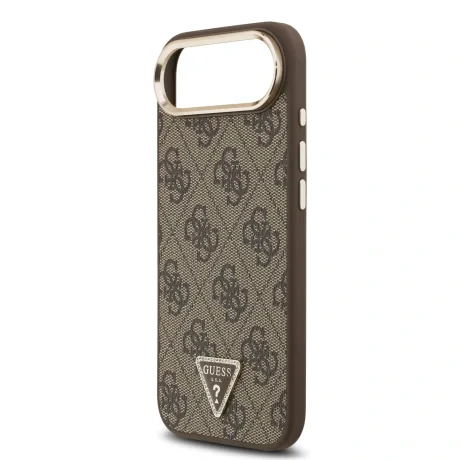 Husa spate Guess din piele PU 4G cu logo triunghiular și ramă aurie MagSafe pentru iPhone Air, maro