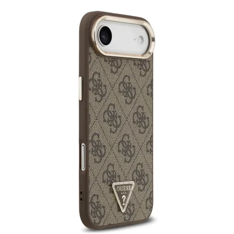 Husa spate Guess din piele PU 4G cu logo triunghiular și ramă aurie MagSafe pentru iPhone Air, maro