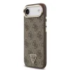 Husa spate Guess din piele PU 4G cu logo triunghiular și ramă aurie MagSafe pentru iPhone Air, maro