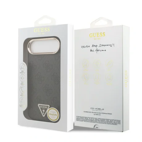 Husa spate Guess din piele PU 4G cu logo triunghiular și ramă aurie MagSafe pentru iPhone Air, neagră