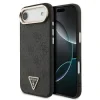 Husa spate Guess din piele PU 4G cu logo triunghiular și ramă aurie MagSafe pentru iPhone Air, neagră