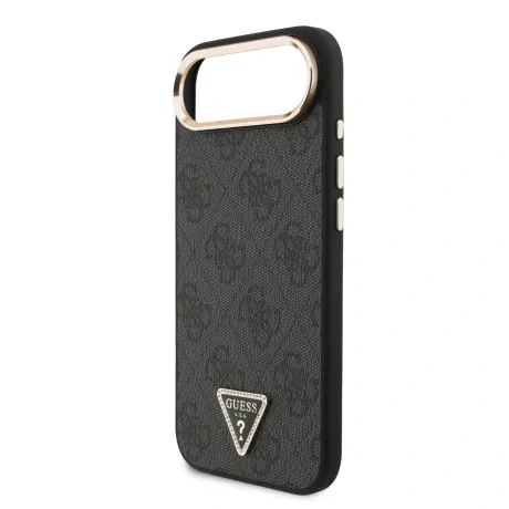 Husa spate Guess din piele PU 4G cu logo triunghiular și ramă aurie MagSafe pentru iPhone Air, neagră