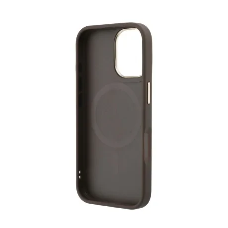 Husa spate Guess din piele PU 4G cu ramă aurie MagSafe pentru iPhone 17, maro