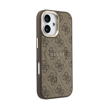 Husa spate Guess din piele PU 4G cu ramă aurie MagSafe pentru iPhone 17, maro