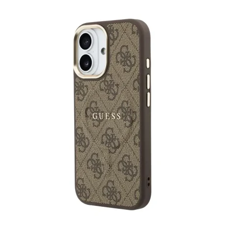 Husa spate Guess din piele PU 4G cu ramă aurie MagSafe pentru iPhone 17, maro