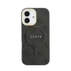 Husa spate Guess din piele PU 4G cu ramă aurie MagSafe pentru iPhone 17, neagră