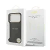 Husa spate Guess din piele PU 4G cu ramă aurie MagSafe pentru iPhone 17 Pro, neagră