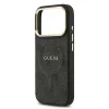 Husa spate Guess din piele PU 4G cu ramă aurie MagSafe pentru iPhone 17 Pro, neagră