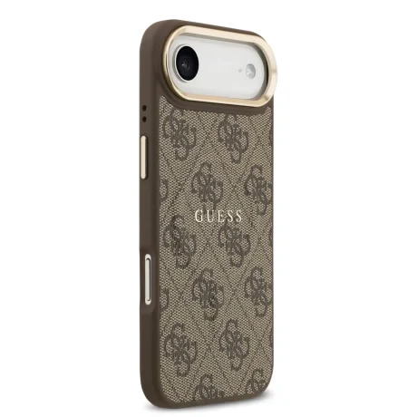Husa spate Guess din piele PU 4G cu ramă aurie MagSafe pentru iPhone Air, maro